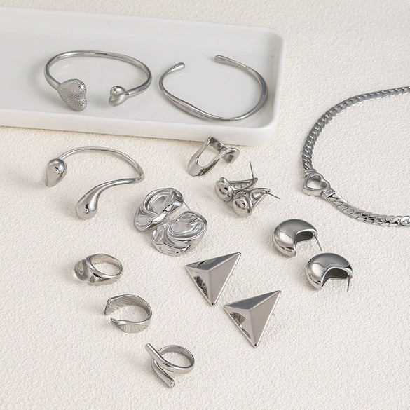 Jewelry Stainless Steel Bracelet Ring Earrings Geometric Electroplated