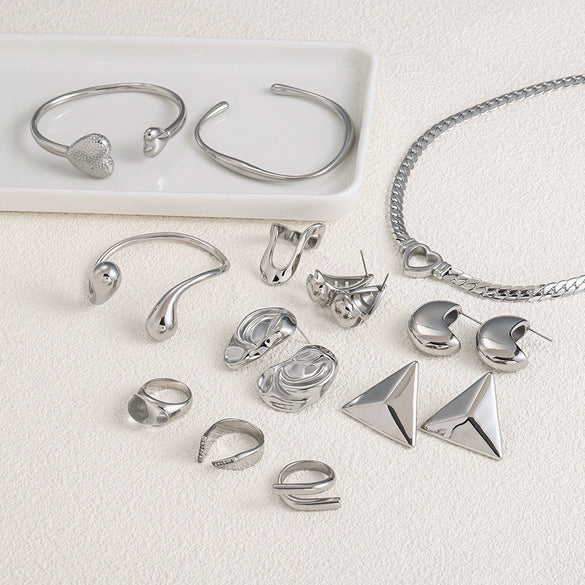 Jewelry Stainless Steel Bracelet Ring Earrings Geometric Electroplated