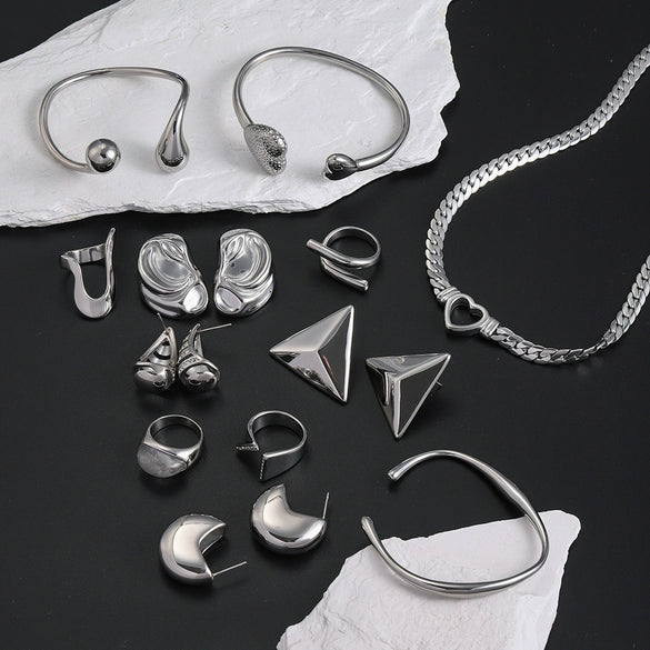 Jewelry Stainless Steel Bracelet Ring Earrings Geometric Electroplated