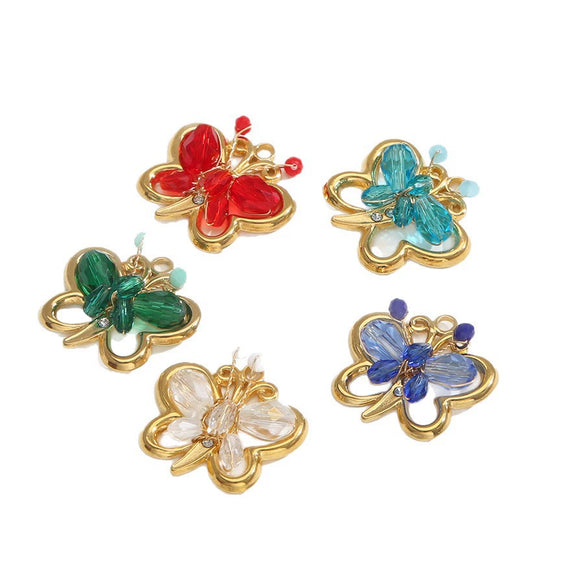 Jewelry Stainless Steel Butterfly Beaded Pendant Necklace With Electroplating And Diy Braided Design