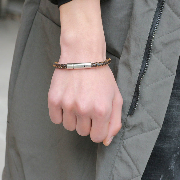 Jewelry Stainless Steel Button Bracelet Cowhide Woven Constellation Pattern Unisex