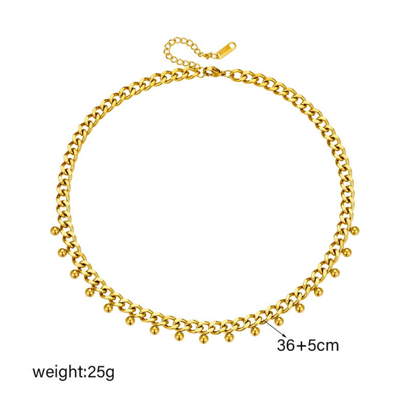 Jewelry Stainless Steel Chain With Gold Bead Pendant Electroplating Fashion Simple Design For Women