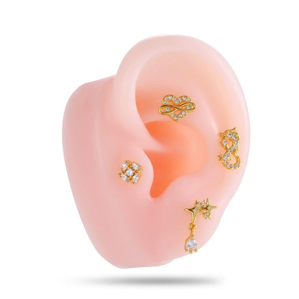Jewelry Stainless Steel Copper Inlaid Zircon Heart Shaped Electroplated Women's Ear Bone Nail