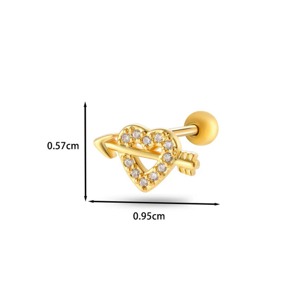 Jewelry Stainless Steel Copper Inlaid Zircon Heart Shaped Electroplated Women's Ear Bone Nail