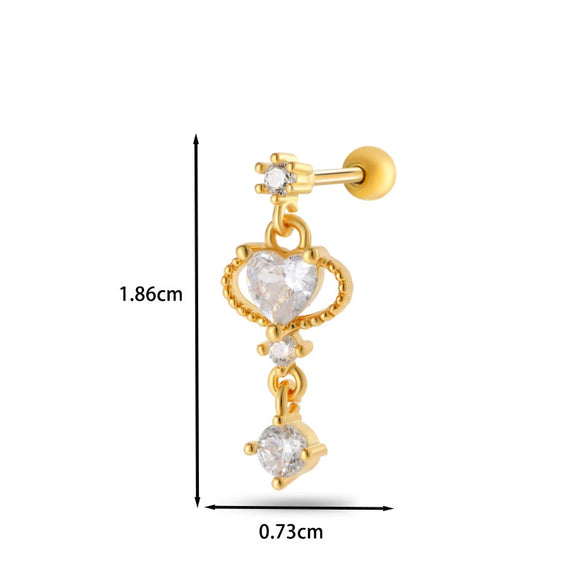 Jewelry Stainless Steel Copper Inlaid Zircon Heart Shaped Electroplated Women's Ear Bone Nail