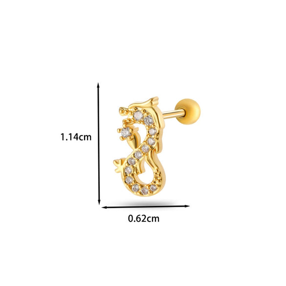 Jewelry Stainless Steel Copper Inlaid Zircon Heart Shaped Electroplated Women's Ear Bone Nail