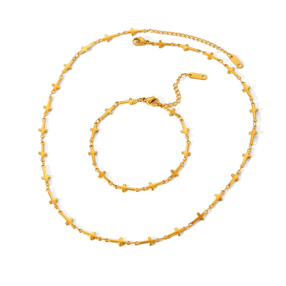 Jewelry Stainless Steel Cross Chain And Bracelet With Geometric Pattern And Electroplating Style For Women