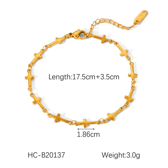 Jewelry Stainless Steel Cross Chain And Bracelet With Geometric Pattern And Electroplating Style For Women