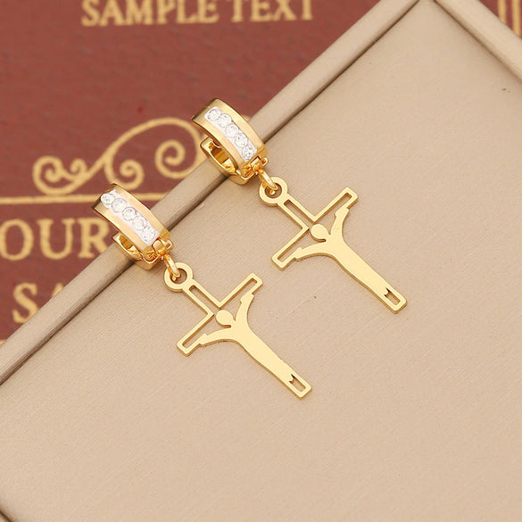 Jewelry Stainless Steel Cross Earrings With Full Diamond Electroplating For Women