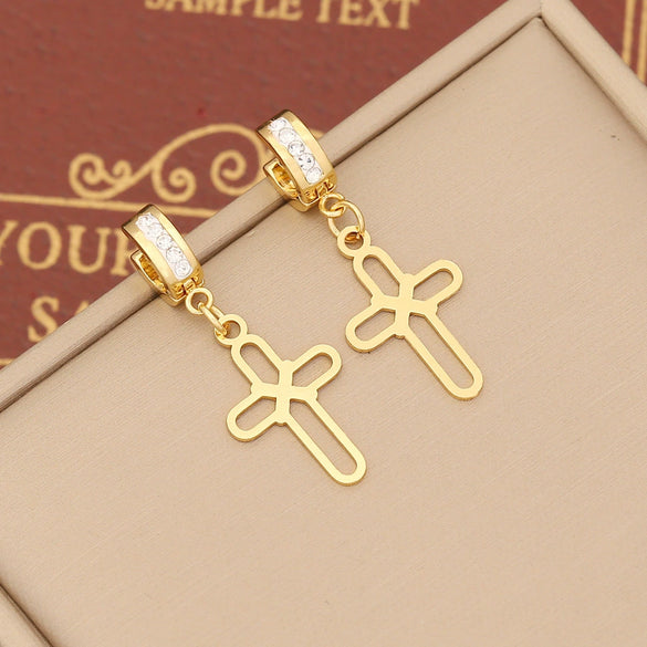 Jewelry Stainless Steel Cross Earrings With Full Diamond Electroplating For Women