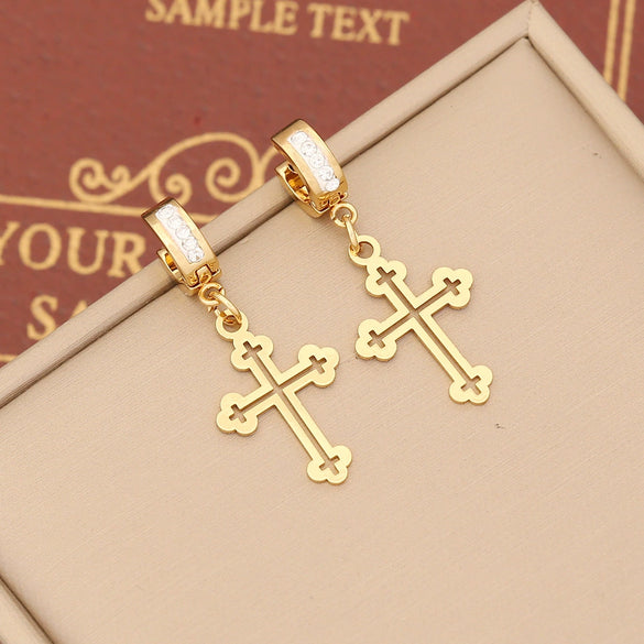 Jewelry Stainless Steel Cross Earrings With Full Diamond Electroplating For Women