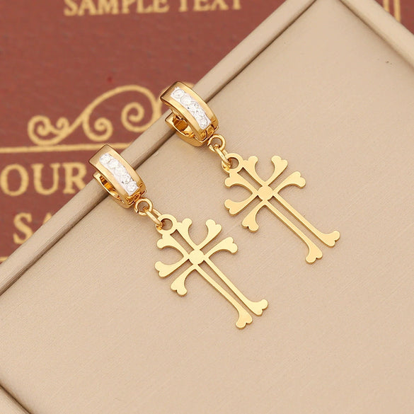 Jewelry Stainless Steel Cross Earrings With Full Diamond Electroplating For Women