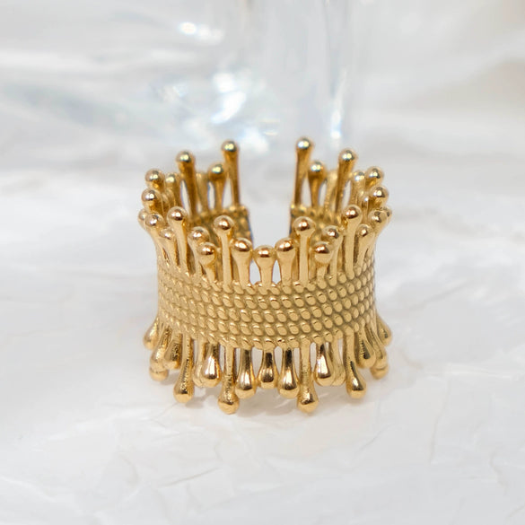 Jewelry Stainless Steel Cshaped Retro Pleated Irregular Hollow Opening Electroplated Geometric Ring For Women