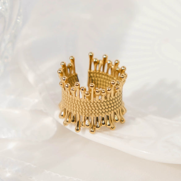 Jewelry Stainless Steel Cshaped Retro Pleated Irregular Hollow Opening Electroplated Geometric Ring For Women