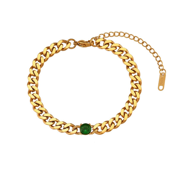 Jewelry Stainless Steel Cuban Chain Round Zircon Necklace Electroplated Geometric Style