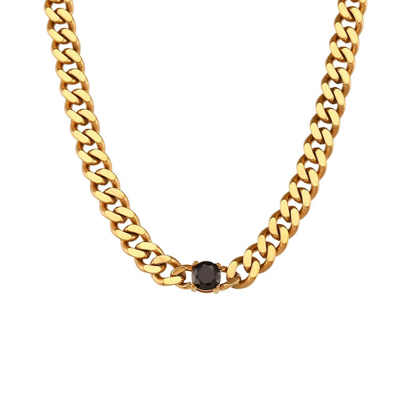 Jewelry Stainless Steel Cuban Chain Round Zircon Necklace Electroplated Geometric Style