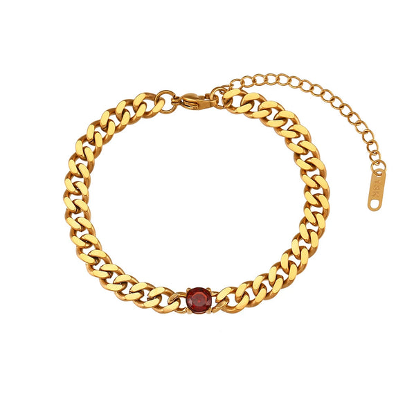 Jewelry Stainless Steel Cuban Chain Round Zircon Necklace Electroplated Geometric Style
