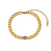 Jewelry Stainless Steel Cuban Chain Round Zircon Necklace Electroplated Geometric Style