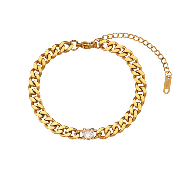 Jewelry Stainless Steel Cuban Chain Round Zircon Necklace Electroplated Geometric Style