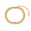 Jewelry Stainless Steel Cuban Chain Round Zircon Necklace Electroplated Geometric Style