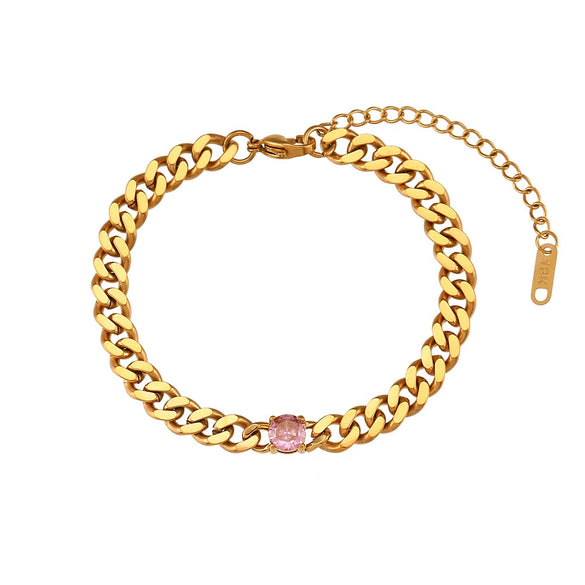 Jewelry Stainless Steel Cuban Chain Round Zircon Necklace Electroplated Geometric Style