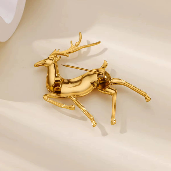 Jewelry Stainless Steel Cute Deer Leaf Animal Flower Brooch Electroplating For Women