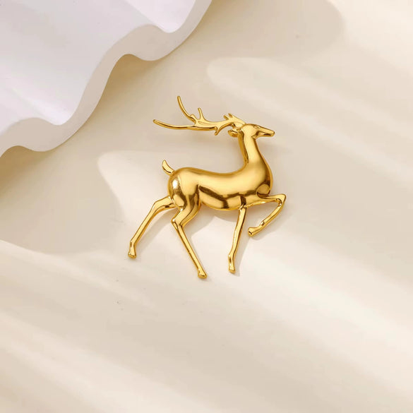 Jewelry Stainless Steel Cute Deer Leaf Animal Flower Brooch Electroplating For Women