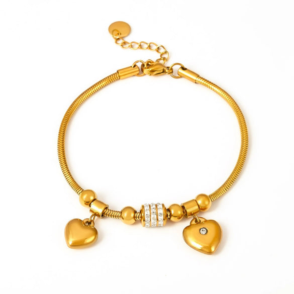 Jewelry 316L Stainless Steel Double Heart Geometric Electroplating Women's Soft Snake Bracelet