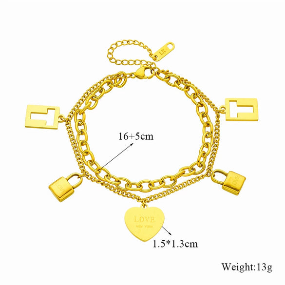 Jewelry Stainless Steel Doublelayer Chain Love Lettering Hollow Lock Pendant Electroplating Unisex