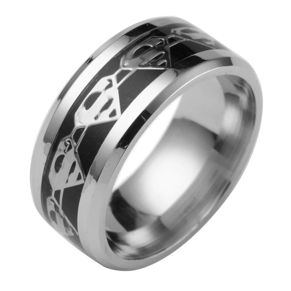 Jewelry Stainless Steel Dripping Oil Style Superman Logo Ring