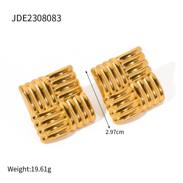 Jewelry Stainless Steel Earrings Electroplating Geometric Wave Design Women's