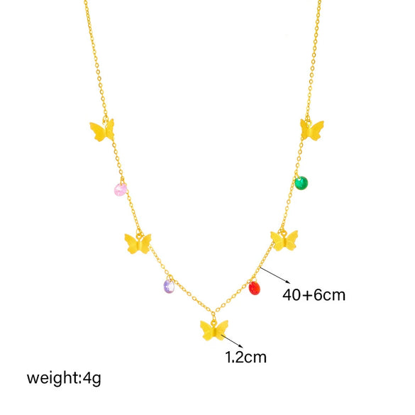 Jewelry Stainless Steel Faceted Beaded Butterfly Pendant Electroplated Highend Cold Style Necklace For Women