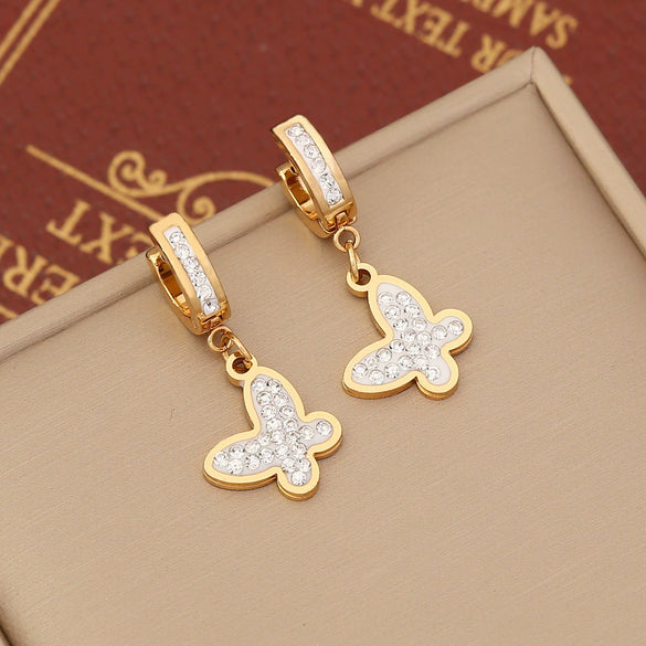 Jewelry Stainless Steel Fashion Butterfly Heart Earrings Electroplated