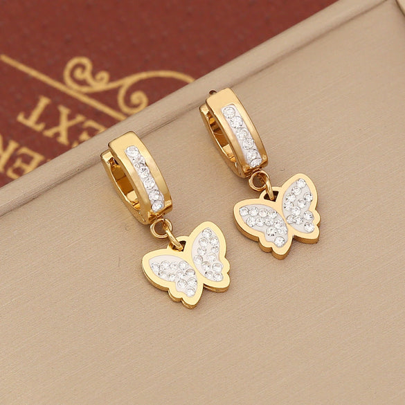 Jewelry Stainless Steel Fashion Butterfly Heart Earrings Electroplated