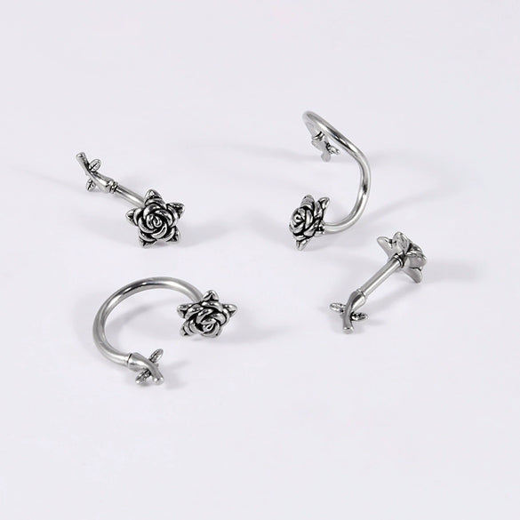 Jewelry Stainless Steel Flower Shaped Bent Rod Internal Thread Navel Nail Straight Rod Ear Bone Nail Piercing With Polish Design