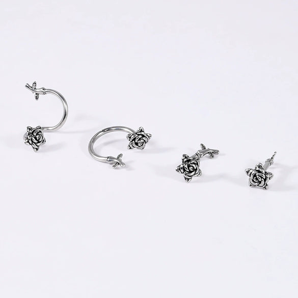 Jewelry Stainless Steel Flower Shaped Bent Rod Internal Thread Navel Nail Straight Rod Ear Bone Nail Piercing With Polish Design
