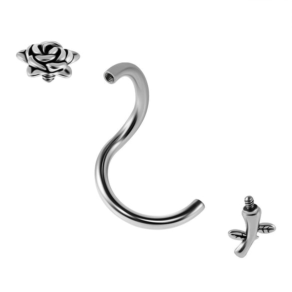 Jewelry Stainless Steel Flower Shaped Bent Rod Internal Thread Navel Nail Straight Rod Ear Bone Nail Piercing With Polish Design
