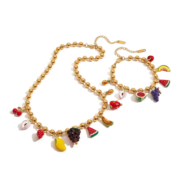 Jewelry Stainless Steel Fruit Lemon Pendant Necklace And Bracelet Electroplating Design