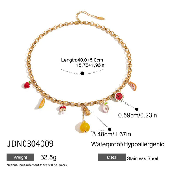 Jewelry Stainless Steel Fruit Lemon Pendant Necklace And Bracelet Electroplating Design