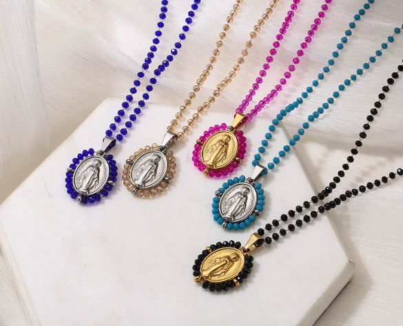 Jewelry Stainless Steel Gemstone Geometric Crystal Necklace For Women