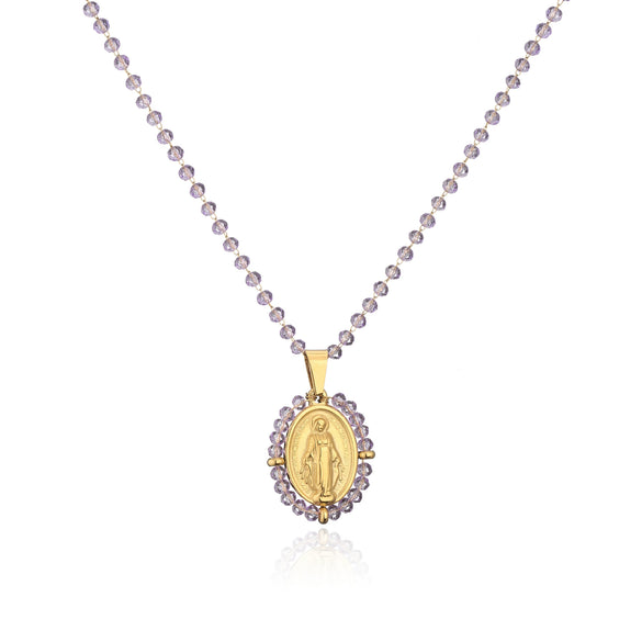 Jewelry Stainless Steel Gemstone Geometric Crystal Necklace For Women