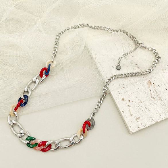 Jewelry Stainless Steel Geometric Acrylic Hand Stitching Cuban Chain Necklace Electroplating