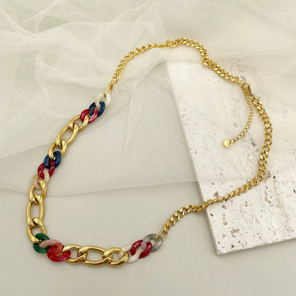 Jewelry Stainless Steel Geometric Acrylic Hand Stitching Cuban Chain Necklace Electroplating