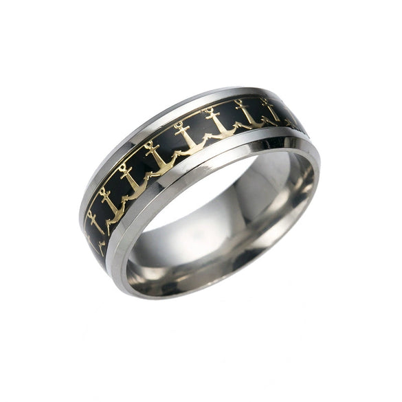 Jewelry Stainless Steel Geometric Anchor Hook Ring Dripping Oil Unisex