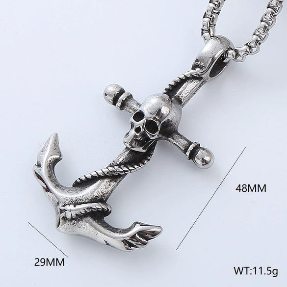Jewelry Stainless Steel Geometric Anchor Skull Punk Hiphop Street Style Polishing Necklace