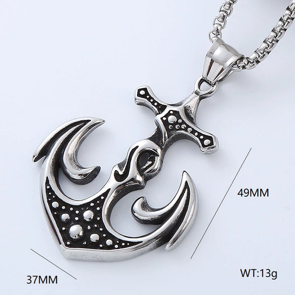 Jewelry Stainless Steel Geometric Anchor Skull Punk Hiphop Street Style Polishing Necklace