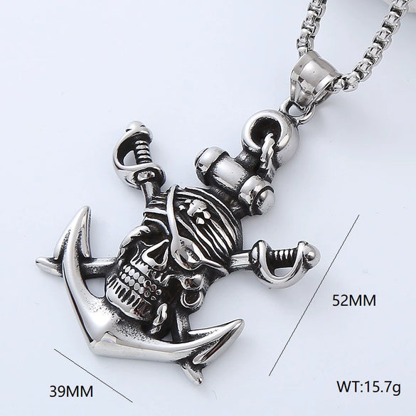 Jewelry Stainless Steel Geometric Anchor Skull Punk Hiphop Street Style Polishing Necklace