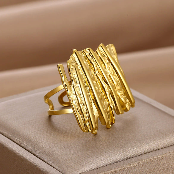 Jewelry Stainless Steel Geometric Arc Bow Ring With Electroplating For Women