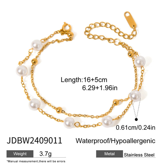 Jewelry Stainless Steel Geometric Beaded Pearl Bracelet And Necklace Electroplating Style For Women