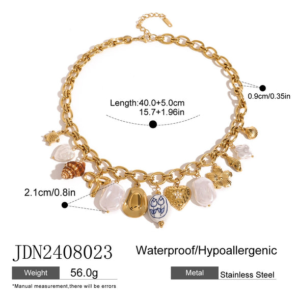 Jewelry Stainless Steel Geometric Bow Pearl Necklace And Ceramic Earrings Electroplating